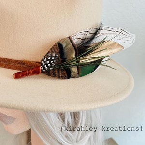 Turkey Feather Hat Pin | Copper Hatpiece | Rustic Bridal Hat Accessory | Western Wedding Cowgirl Hat | Pintail Duck, Lady Amherst Hat Brooch