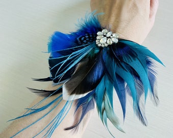 Mallard Duck Feather Hair Clip | Navy Teal Hairpiece | Bride Wedding Fascinator | Great Gatsby Bridal Comb | Blue Prom Corsage Boutonniere