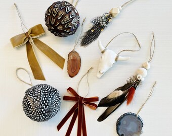 Feather Ornaments | Rustic Ornament Set | Western Christmas | Cowboy Christmas Decor | Pheasant Hanging Tree Ornament | Boho Xmas | Gift Set