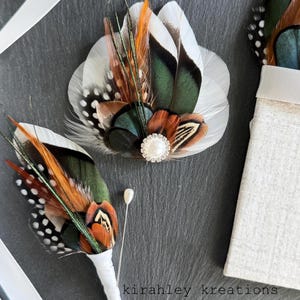 Pintail Duck Boutonniere | Rustic Bronze Feather Lapel Pin | Grooms Green Buttonhole | Guinea Pheasant Hat Pin | Burnt Orange Fall Wedding
