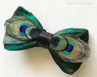 Peacock Feather Bow Tie | Grooms Wedding Bowtie | Lady Amherst & Green Winged Teal Duck  | Prom Neck Tie | Mens Suit | Boutonniere Lapel Pin