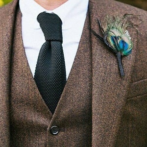 Peacock Feather Boutonniere | Groom Wedding Lapel Pin | Great Gatsby Prom Corsage | Groomsmen Buttonhole | Guinea Teal Blue Green Black