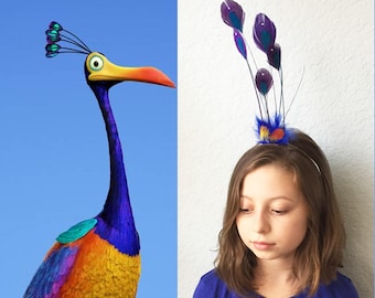 KEVIN the SNIPE from UP | Purple Peacock, Yellow, Orange Feather | Bird Costume Headband | Adult Headpiece | Disney Halloween Fascinator