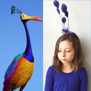 KEVIN the SNIPE from UP | Purple Peacock, Yellow, Orange Feather | Bird Costume Headband | Adult Headpiece | Disney Halloween Fascinator