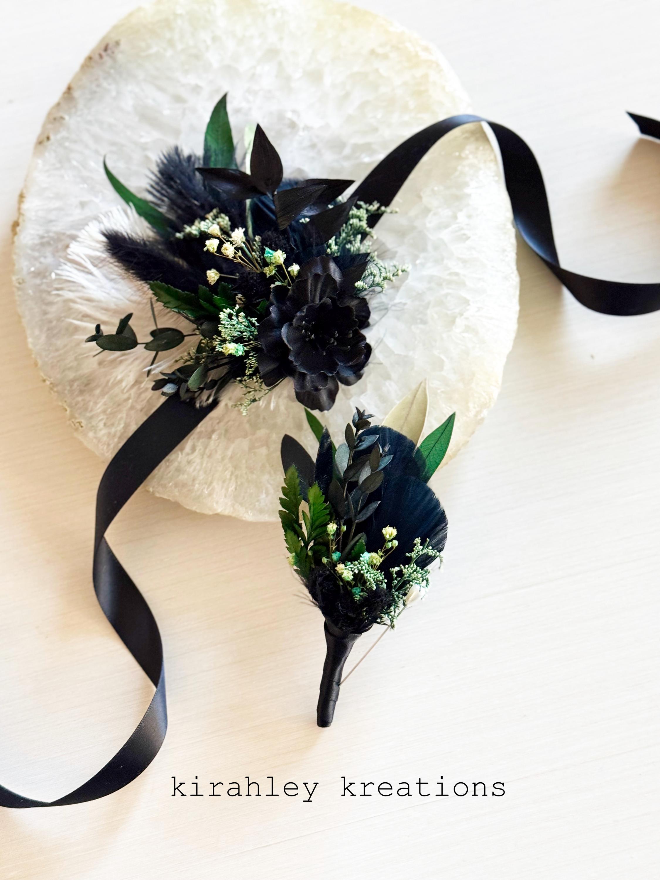 Feather petal flower hair accessory black yellow hen Prom Corsage brooch NEW ? Black Flower and Multi Colour Feather Hair Clip/ Brooch  main image 4