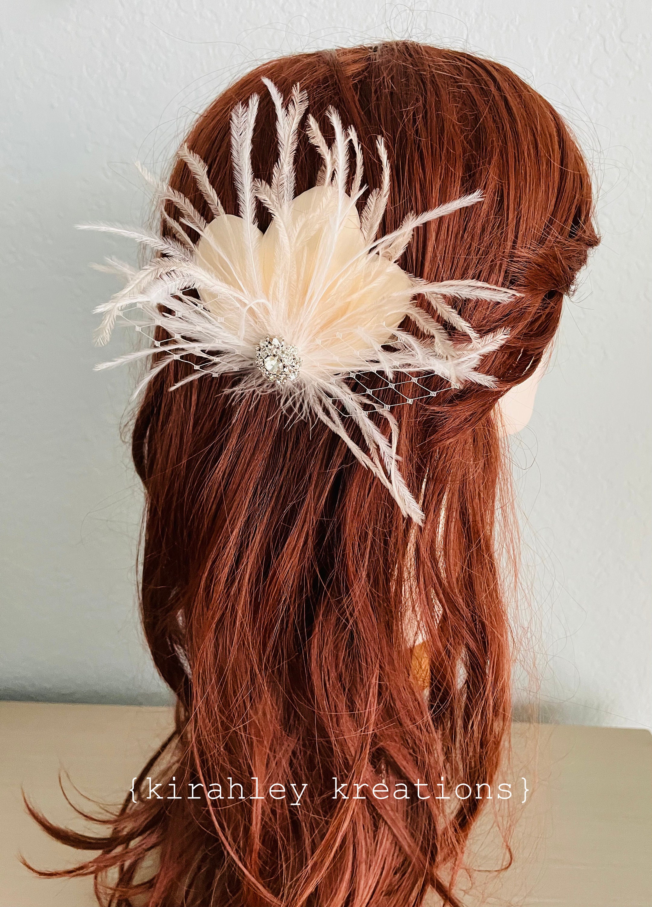 Ivory and white Feather Fascinator Hair Clip. Bridal wedding. Ostrich. Amazon.com: ZUCKER Ostrich Feather Fascinator Wedding Hair  main image 3