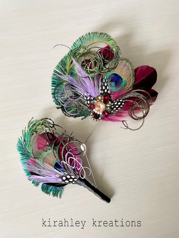 Fuchsia Peacock Hair Clip | Purple Great Gatsby Fascinator  display picture 2