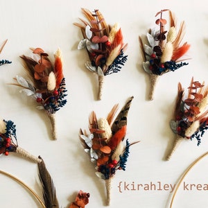 Groom Pheasant Feather Boutonniere | Bride Boho Wedding Bouquet | Rustic Bridesmaid Hoop | Fall Dried Flower Hair Comb | Orange Leaf Clip
