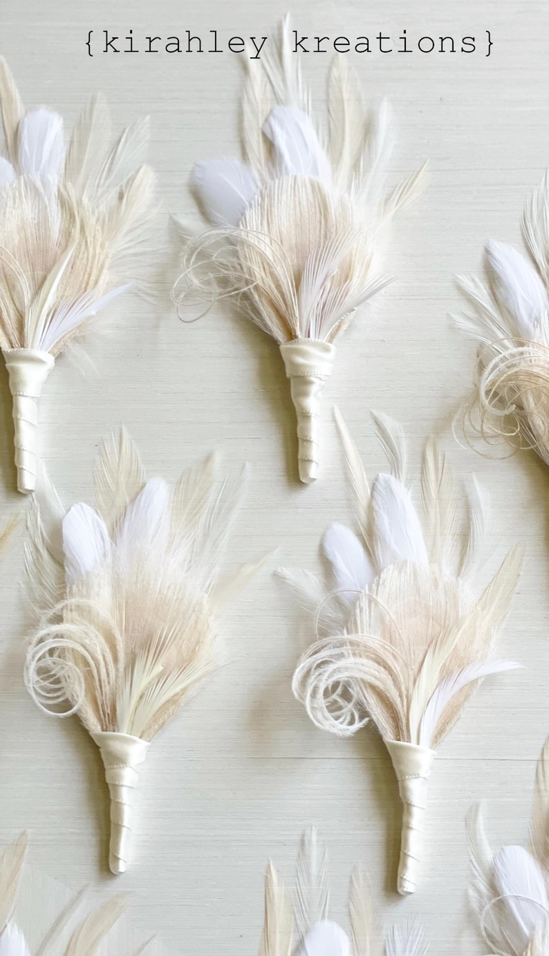 Pinza para el pelo con plumas de pavo real color marfil / Tocado de novia estilo Gran Gatsby / Postizo de novia blanco / Ramillete de muñeca color champán para graduación / Peineta de boda estilo bohemio imagen 16