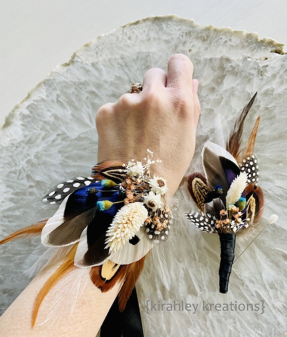 Feather petal flower hair accessory black yellow hen Prom Corsage brooch NEW ? Black Flower and Multi Colour Feather Hair Clip/ Brooch  main image 3