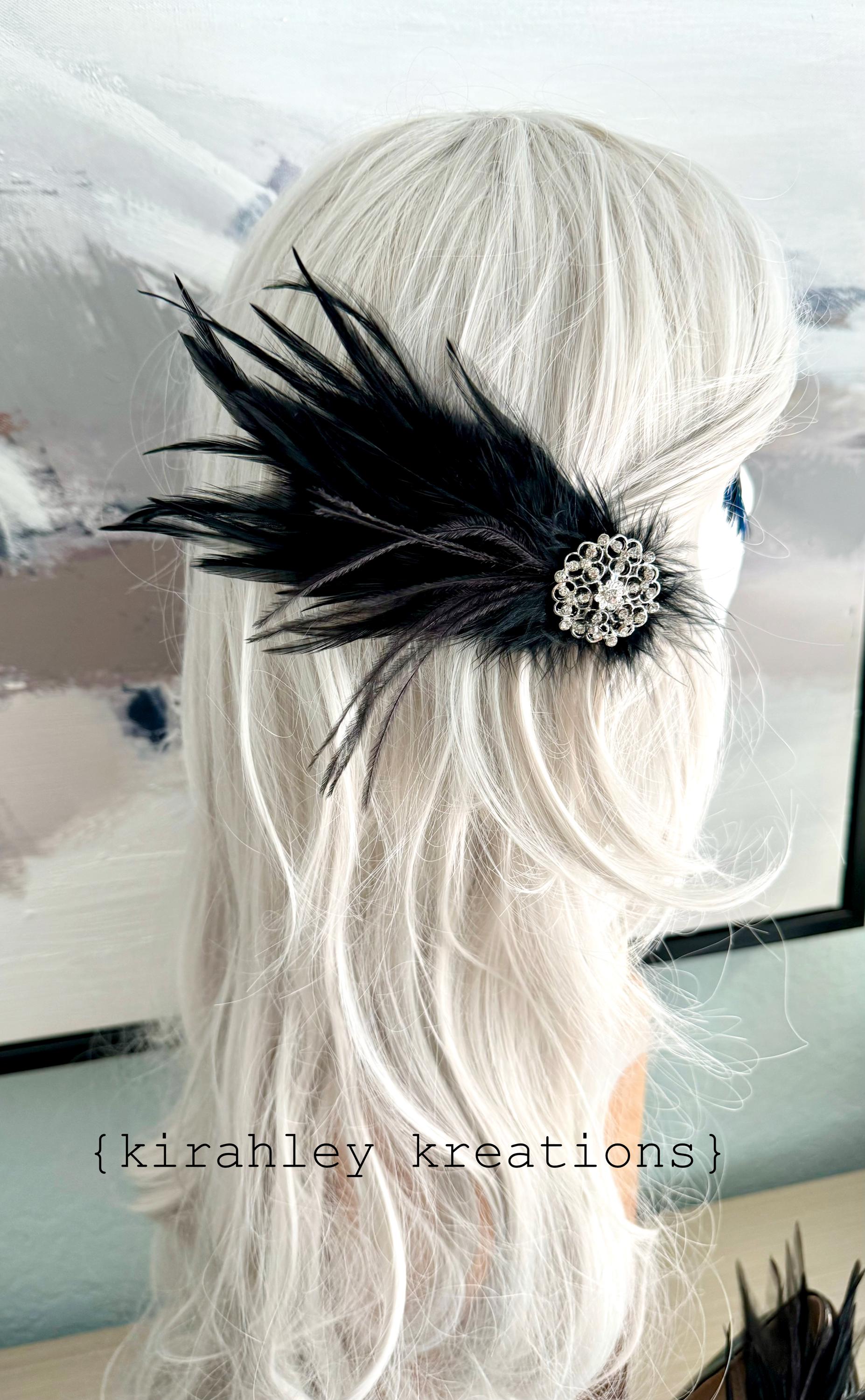 Fermaglio Per Capelli Con Piume Di Struzzo Nero - Accessorio Elegante Per Matrimoni E Feste - Foto 5