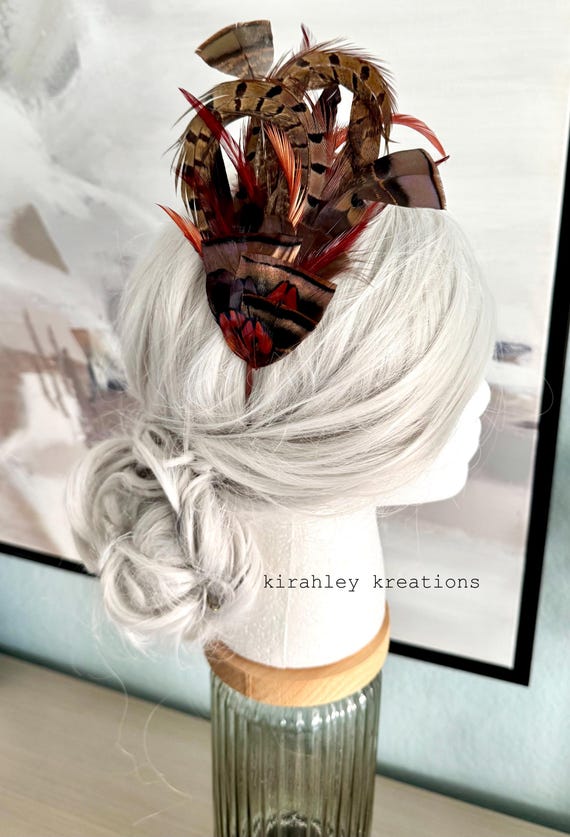 Turkey and Pheasant Feather Fascinator | Copper Bronze Brown  display picture 3