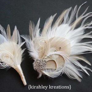 Ivory Champagne Peacock Feather Hair Clip Bride Great Gatsby Wedding Fascinator White Bridal Hairpiece Prom Vintage Rhinestones ULICIA image 3