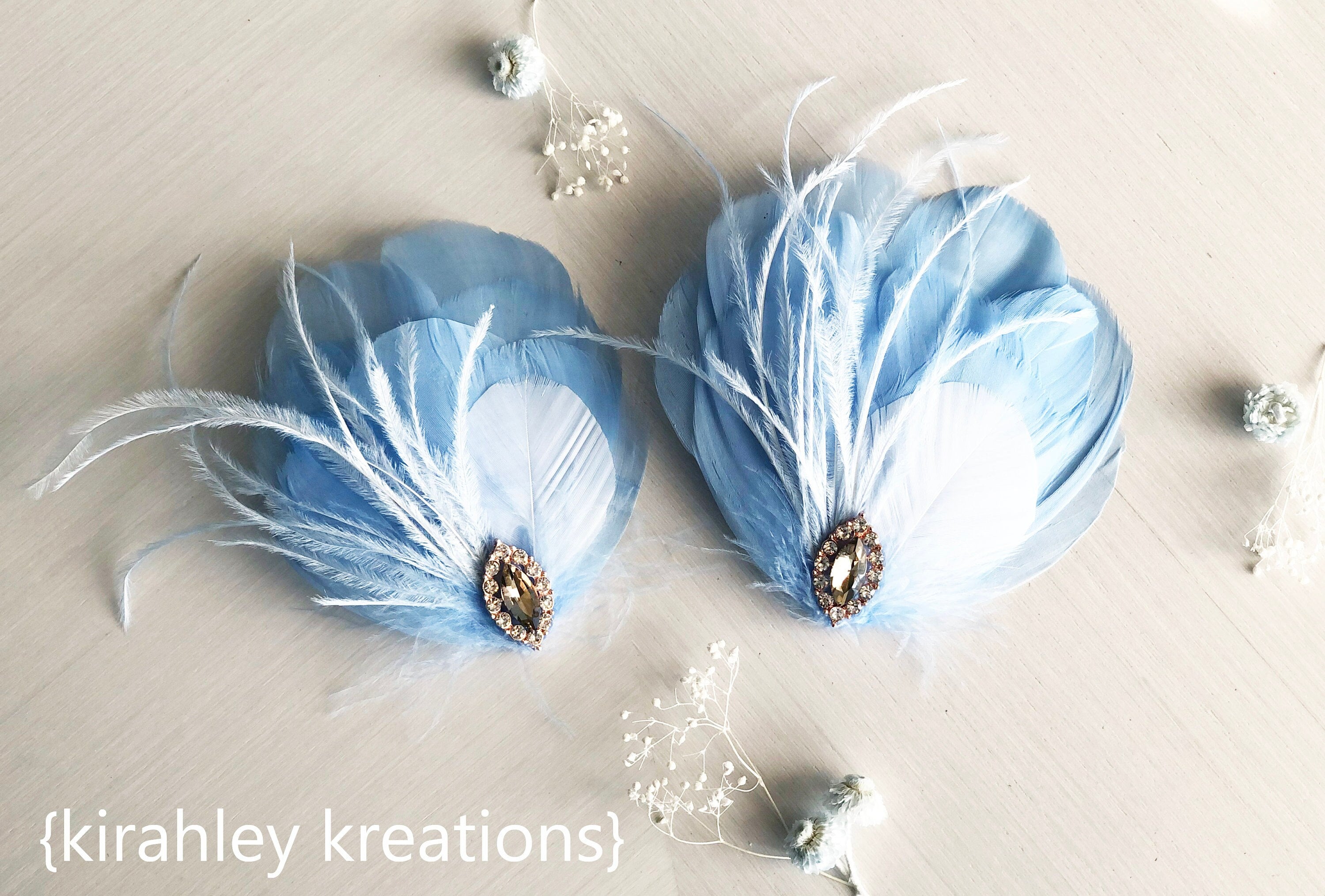 Pastel robin egg blue white with white ostrich Feather Fascinator Hair Clip Blue Feather Hair Clip | White Ostrich Great Gatsby  main image 2