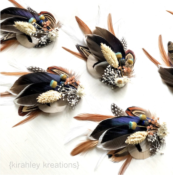 Feather petal flower hair accessory black yellow hen Prom Corsage brooch NEW ? Black Flower and Multi Colour Feather Hair Clip/ Brooch  main image 2