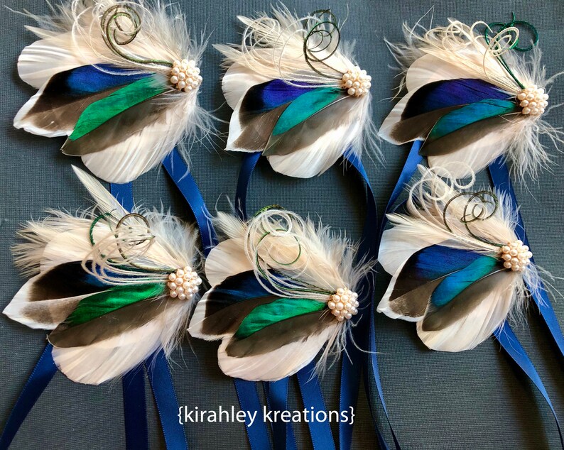 Green Teal Duck Mallard Feather Wristlet Rustic Wrist Corsage Boutonniere Woodland Wedding Hunter Groom Groomsmen Buttonhole Lapel Pin LEO