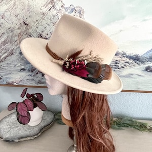 Boho Turkey Feather & Dried Flower Hat Pin Floral Hatpiece Rustic Hat Accessory Wedding Bridal Pin Lady Hat Brooch Western Cowgirl image 8