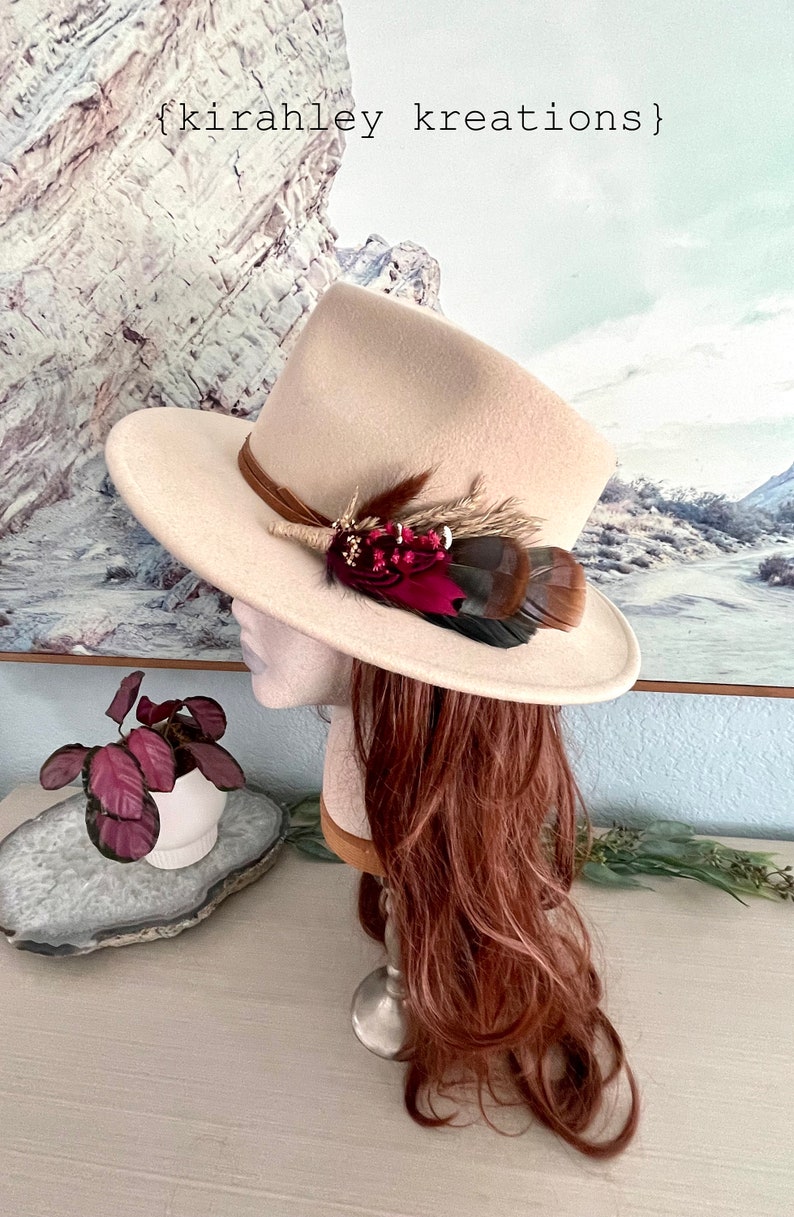 Boho Turkey Feather & Dried Flower Hat Pin Floral Hatpiece Rustic Hat Accessory Wedding Bridal Pin Lady Hat Brooch Western Cowgirl image 8