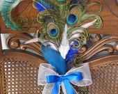 PEACOCK PEW BOWS Ceremony Aisle Decor Blue Feather Decoration Bride Grooms Wedding Party Reception Chair Bows Church Decor Custom Colors