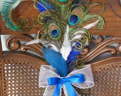 PEACOCK PEW BOWS Ceremony Aisle Decor Blue Feather Decoration Bride Grooms Wedding Party Reception Chair Bows Church Decor Custom Colors