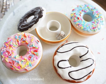 Donut Trinket Box | Food Lover Wedding Ring Bearer Box | Foodie Dessert Gift | Sweet Tooth Sprinkle Doughnut | Cupcake Jewelry Holder
