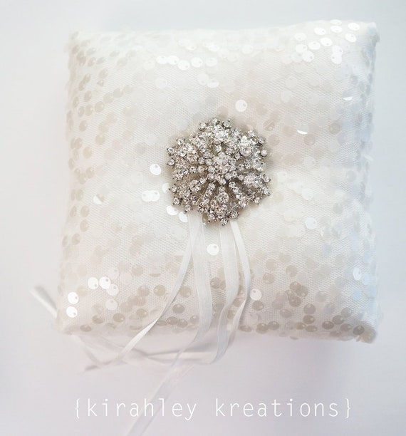 Snowflake Rhinestone Ring Bearer Pillow White Winter Wedding Etsy