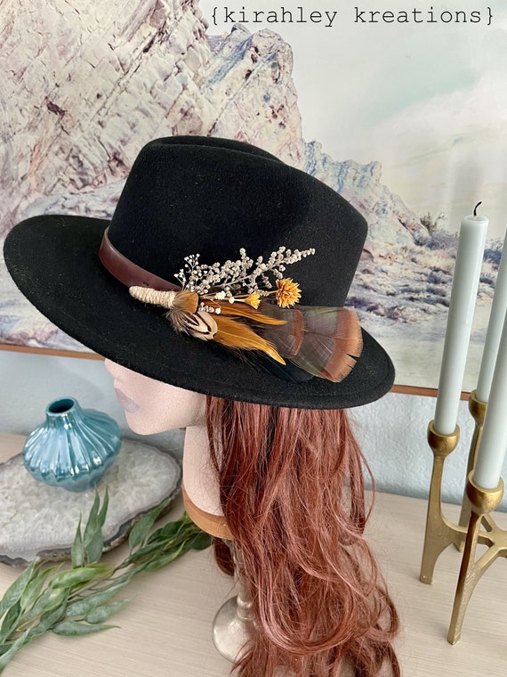 ANTIQUE Hdmd RIBBON-WORK Hat Flower Necklace Pin Vintage Pin Brooch Hat With Flowers Ribbon and Feather Blue  main image 4