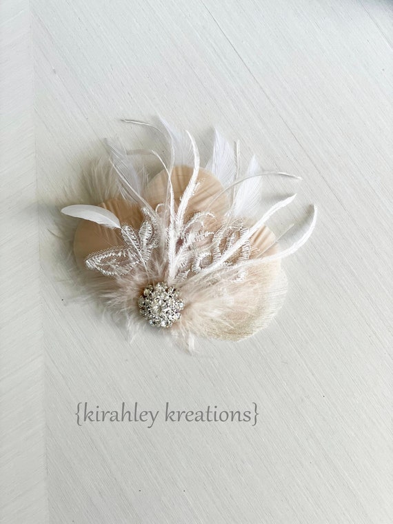 Bridal Feather Fascinator Ivory Hair Clip Rhinestone Pearl Wedding Headpiece Bridal Feather Fascinator, Ivory Rhinestone Hair Clip - Etsy main image 2