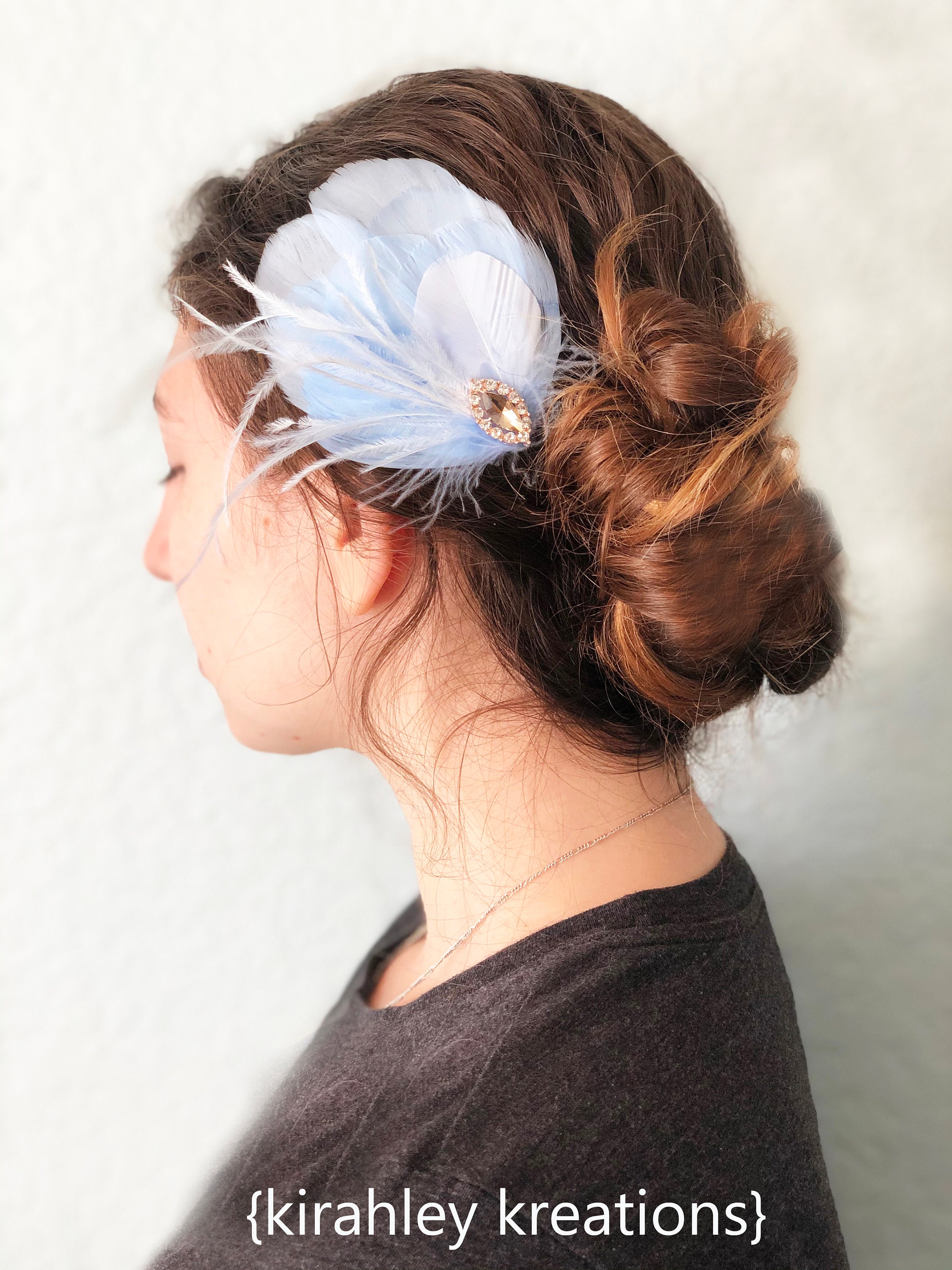 Blue Feather Hair Clip | White Ostrich Great Gatsby 