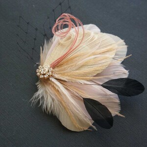 Blush Pink Peacock Hair Clip Black Wedding Bridal Veil Dusty Rose Feather Fascinator Bride Bridesmaid Headpiece Great Gatsby Prom image 6