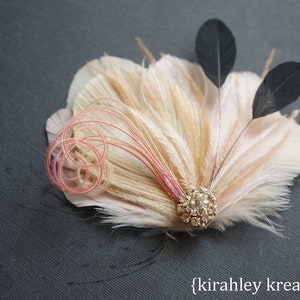 Blush Pink Peacock Hair Clip Black Wedding Bridal Veil Dusty Rose Feather Fascinator Bride Bridesmaid Headpiece Great Gatsby Prom image 3