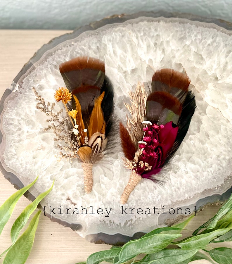 Boho Turkey Feather & Dried Flower Hat Pin Floral Hatpiece Rustic Hat Accessory Wedding Bridal Pin Lady Hat Brooch Western Cowgirl image 9