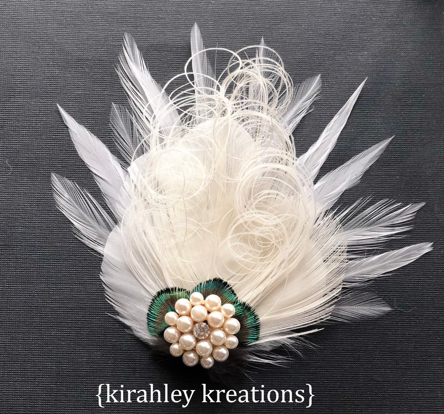 White Peacock Feather Hair Clip | Green Great Gatsby 