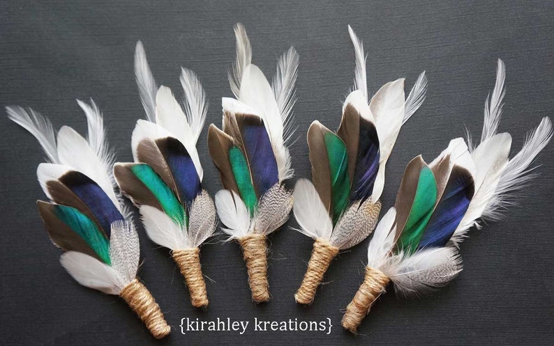 Green Teal Duck Mallard Feather Wristlet Rustic Wrist Corsage Boutonniere Woodland Wedding Hunter Groom Groomsmen Buttonhole Lapel Pin LEO