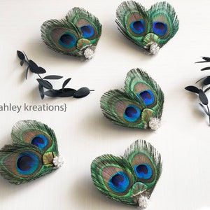 Peacock Feather Hair Clip, Teal Blue Bridal Headpiece, Lime Green Bridesmaid Fascinator, Bride Wedding Rhinestone Hairpiece, CYNDEL ATREYA