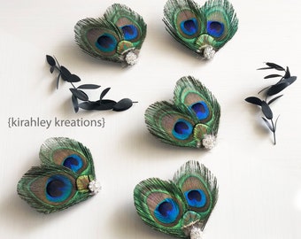 Peacock Feather Hair Clip, Teal Blue Bridal Headpiece, Lime Green Bridesmaid Fascinator, Bride Wedding Rhinestone Hairpiece, CYNDEL ATREYA