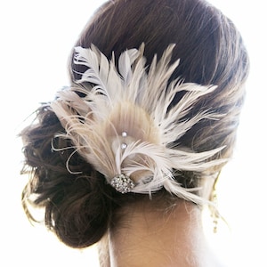 Ivory Champagne Peacock Feather Hair Clip Bride Great Gatsby Wedding Fascinator White Bridal Hairpiece Prom Vintage Rhinestones ULICIA image 5