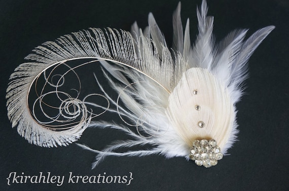 Ivory Peacock Feather Hair Clip | Great Gatsby Wedding  display picture 1