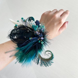 Schwarze Pfauenfeder Getrocknete Blumen Haarspange Marineblau, Dunkelgrün, Lila Haarteil Juwel Ton Hochzeit Corsage Bräutigam Boutonniere Bild 4