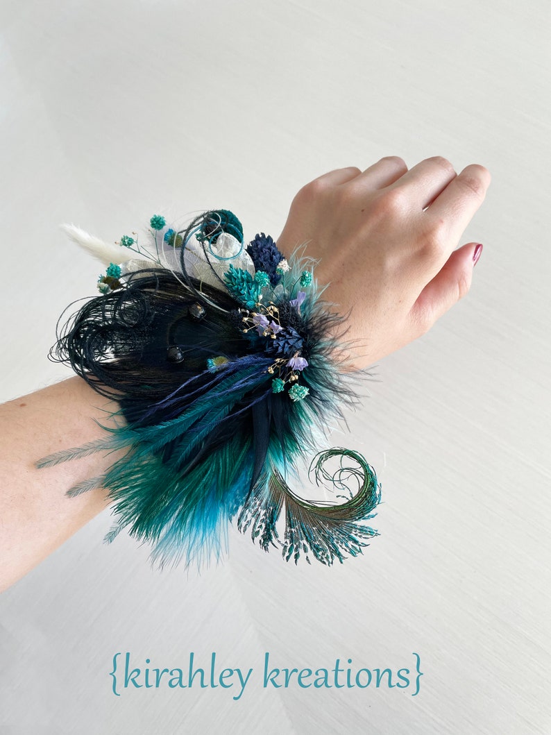 Schwarze Pfauenfeder Getrocknete Blumen Haarspange Marineblau, Dunkelgrün, Lila Haarteil Juwel Ton Hochzeit Corsage Bräutigam Boutonniere Bild 4