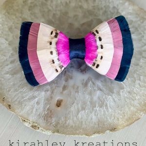 Hot Pink Pheasant Feather Bow Tie | Pink, Navy Wedding Bowtie | Ivory, Fuchsia Neck Tie | Prom Corsage and Boutonniere | Derby Lapel Pin