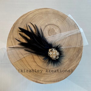 Black Feather Hair Clip Gold Rhinestone Hairpiece Great Gatsby Wedding Flapper Headpiece Black Shoe Clips Bridal Ostrich Clip image 7