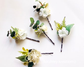 Eucalyptus Greenery Hair Pins | Rustic Wedding Hairpiece | Natural Preserved Flowers | Boho Woodland Wedding | Garden Flower Bridal Bobbies