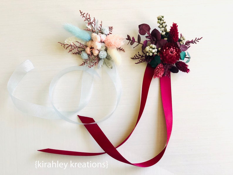 Burgundy Wine Flower Wrist Corsage Bridal Corsage Prom Bridesmaids Flower Accessory Bouquet Dried Floral Wristlet Mothers Brooch Pin