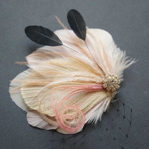 Blush Pink Peacock Hair Clip Black Wedding Bridal Veil Dusty Rose Feather Fascinator Bride Bridesmaid Headpiece Great Gatsby Prom image 7