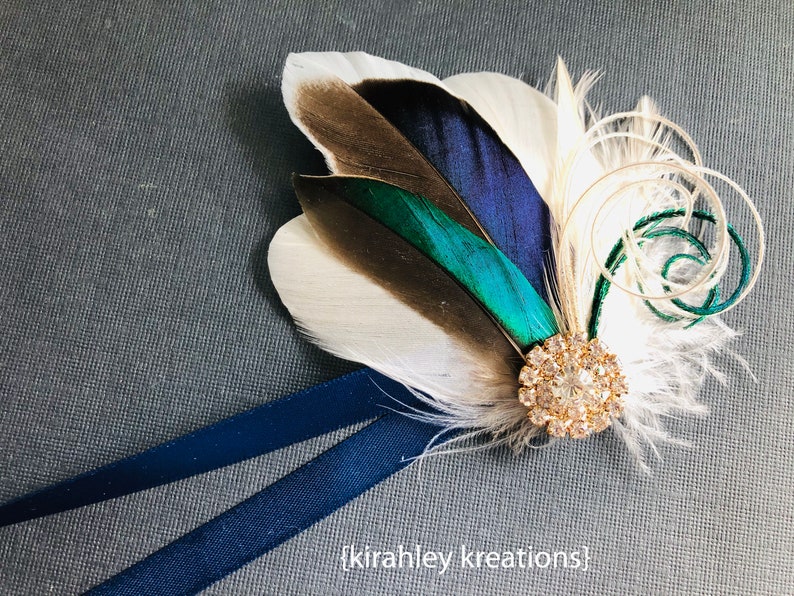 Green Teal Duck & Mallard Feather Corsage Rustic Hunter Groom Boutonniere Blue and Emerald Wedding Groomsmen Lapel Pin Buttonhole LEO image 10