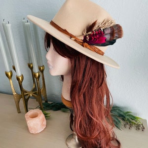 Boho Turkey Feather & Dried Flower Hat Pin Floral Hatpiece Rustic Hat Accessory Wedding Bridal Pin Lady Hat Brooch Western Cowgirl image 6