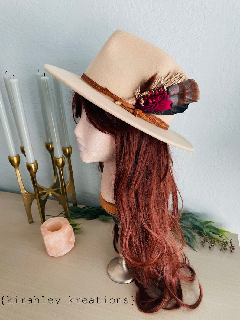 Boho Turkey Feather & Dried Flower Hat Pin Floral Hatpiece Rustic Hat Accessory Wedding Bridal Pin Lady Hat Brooch Western Cowgirl image 6