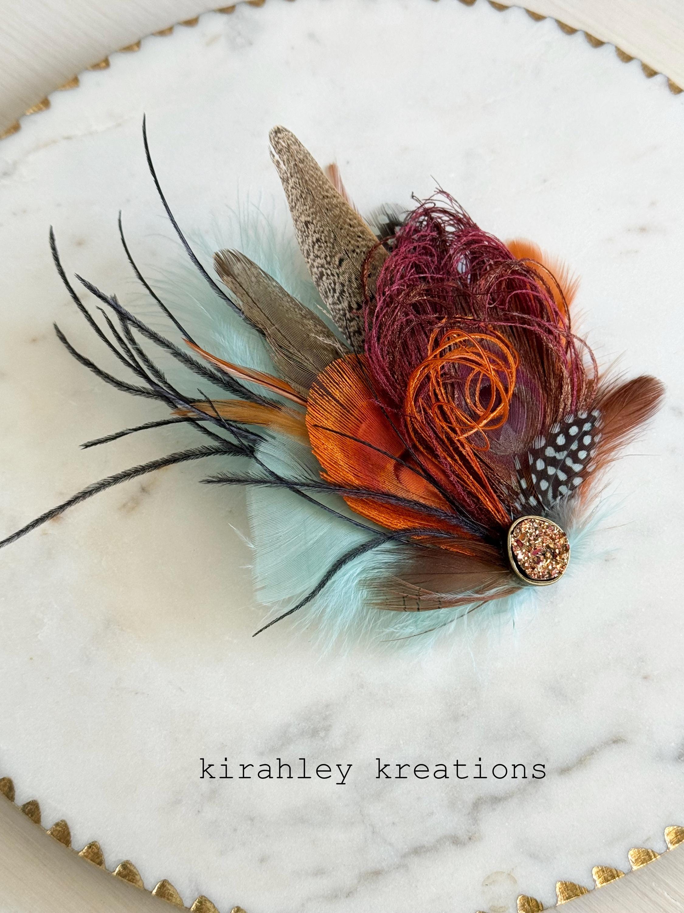 Orange Feather clip on hair piece Orange Fascinator Clip / Orange Feather Hair Clip main image 4