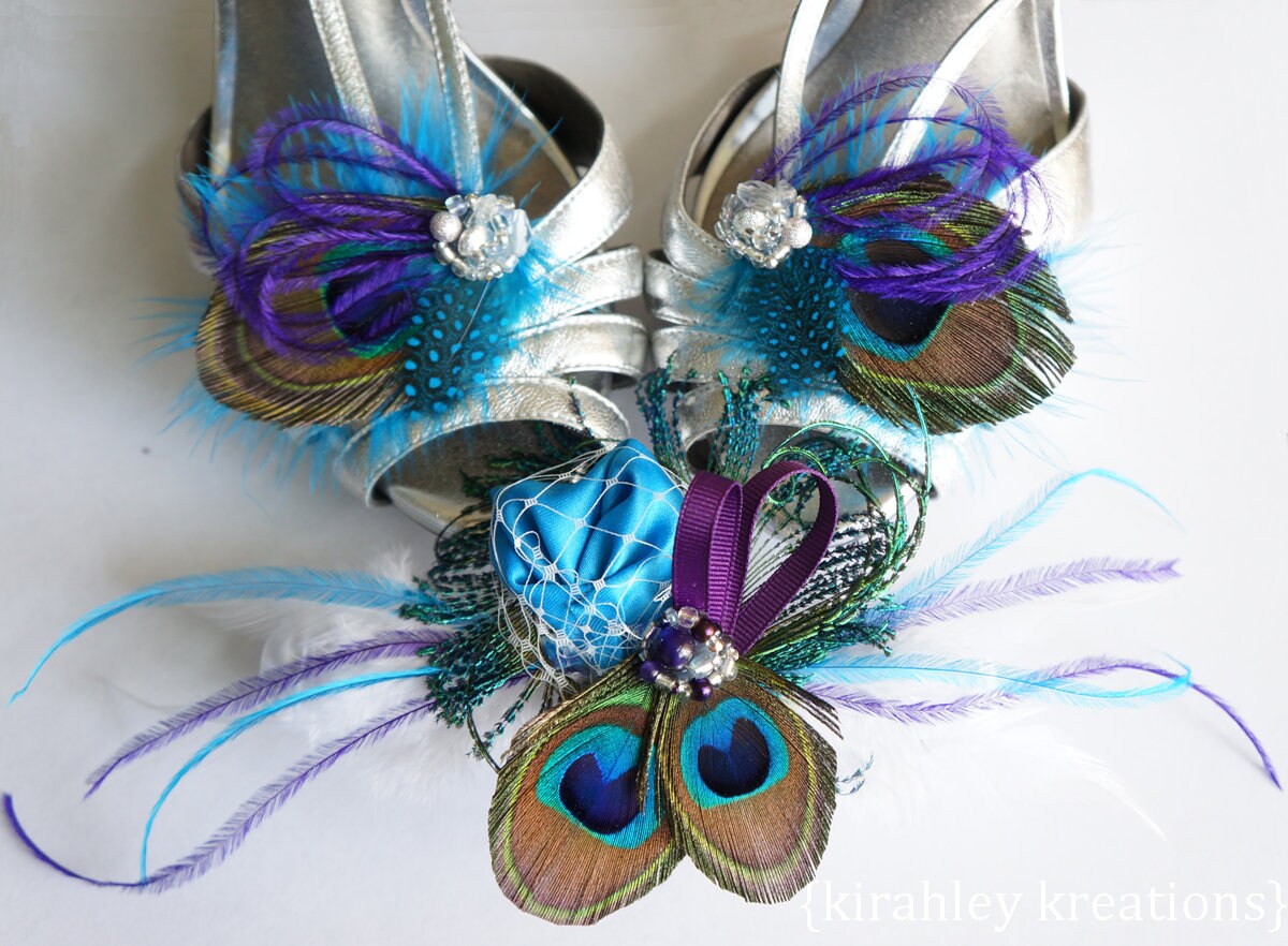 Peacock Feather Shoe Clips Bridal Bride Keepsake Wedding Etsy